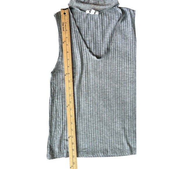 LNA Gray Sleeveless Ribbed Knit Tank Top Women's  Small Turtle High Neck Choker - Picture 9 of 13